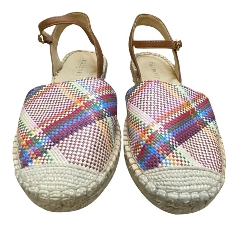 Talbots Espadrilles 7 1/2 IZZY D'ORSAY Closed Toe Ankle Strap Woven Madras Flats